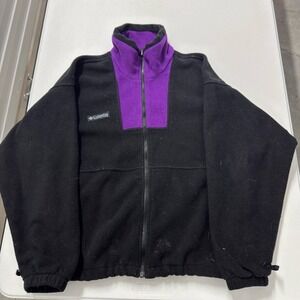 Columbia Full Zip Fleece Jacket Black Purple Colorblock Mock Neck womans M